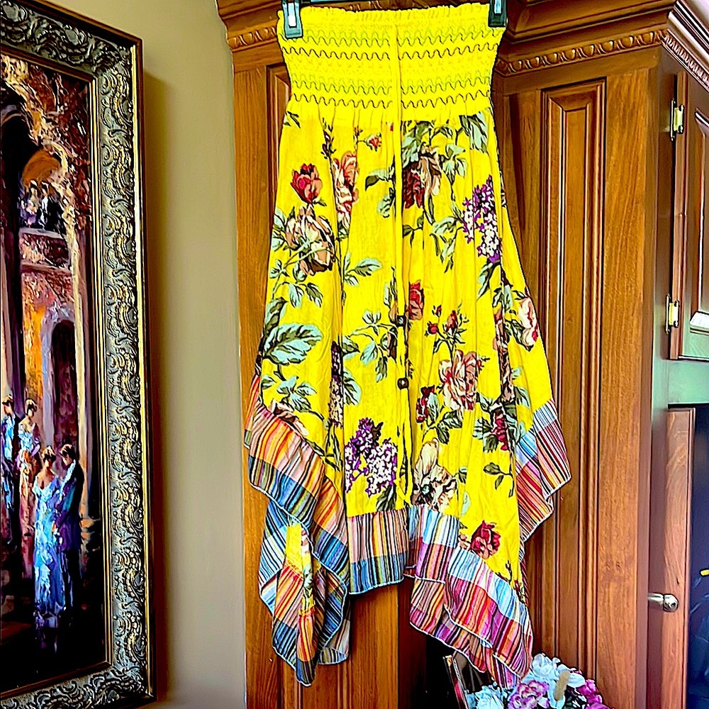 🌼🟣NWOTFlirtyDressORSkirt Vibrant Colors Crochet Top Hem High/Low S:L/XL Pristine